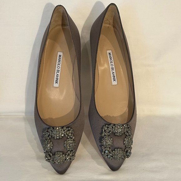 Manolo Blahnik Hangisi Flat Grey-Size 36 NIB - Picture 2 of 3